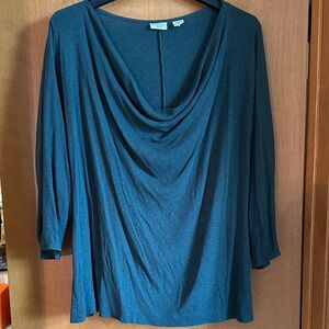 Deep Green Draped Neck 3/4 sleeve Women's Top